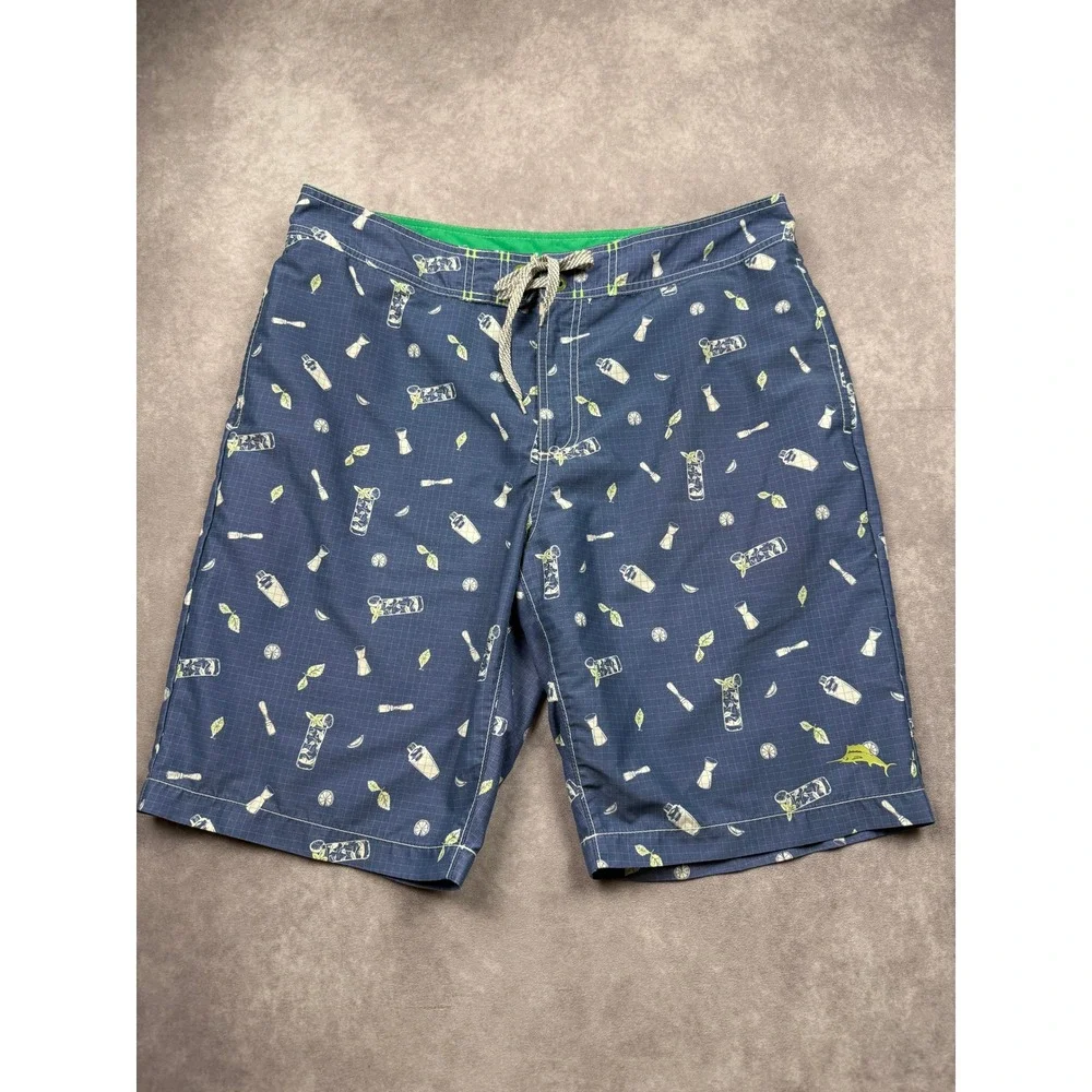 Tommy Bahama Relax‎ Men 36 Board Shorts Blue Cocktail Mojito Print Swim Trunks